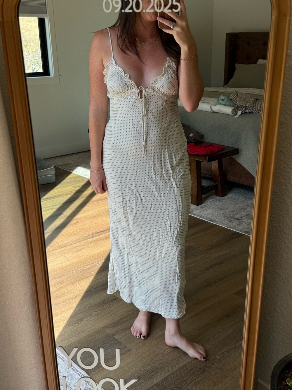Zara Cream Spaghetti-Strap Lace-Trim Midi Dress